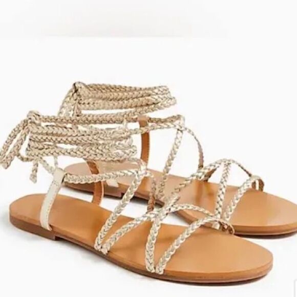 NWT JCrew braided vegan espadrille sandals metallic gold 8 - Picture 1 of 7